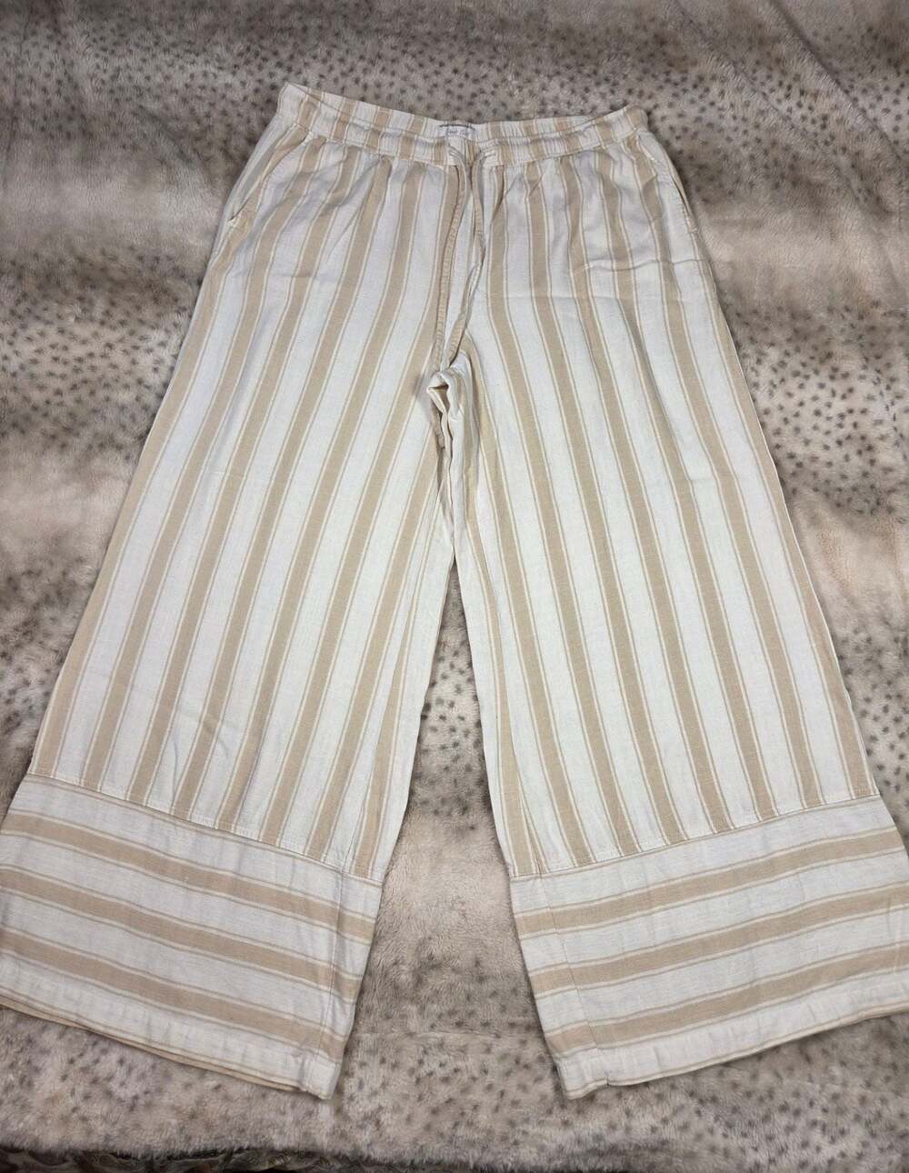 Ryann’s Closet Beige White Striped Linen Blend Wide Leg Pants L